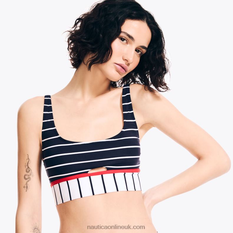 Nautica Striped Swim Top L6J4L908 Stellar Blue Heather Women
