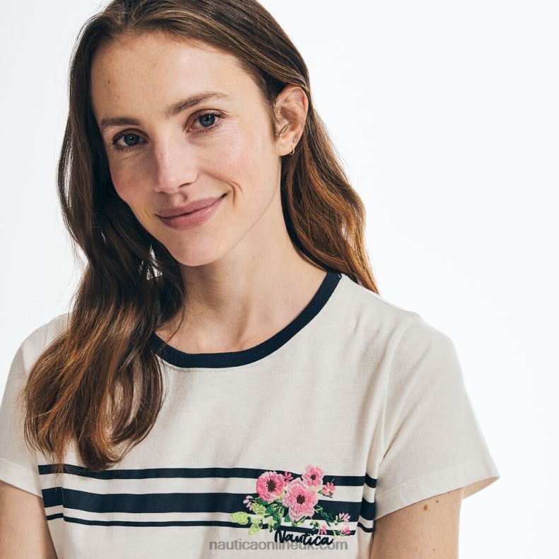 Nautica Chest-Stripe Embroidered Floral Graphic T-Shirt L6J4L819 Marshmallow Women