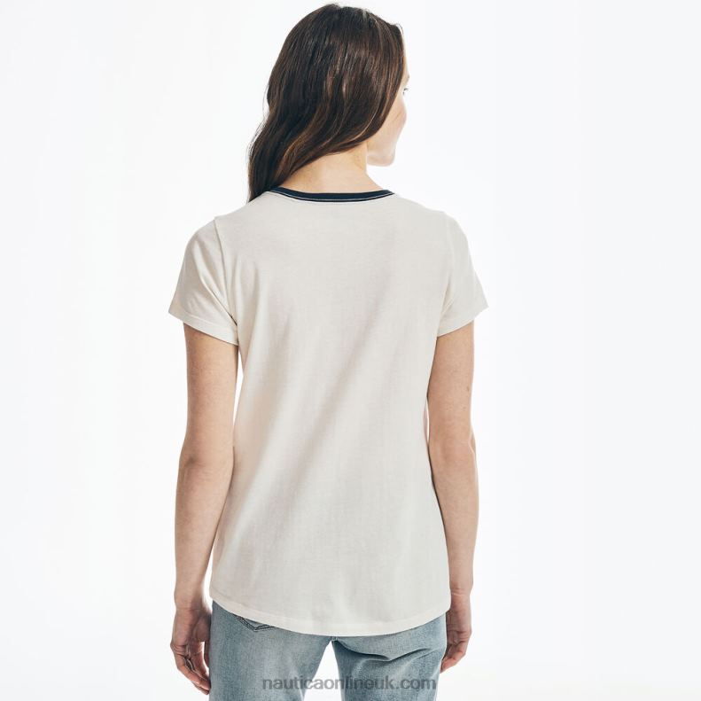 Nautica Chest-Stripe Embroidered Floral Graphic T-Shirt L6J4L819 Marshmallow Women