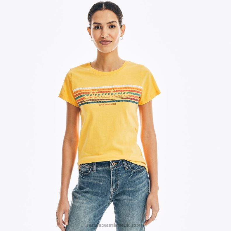 Nautica Chest-Stripe Graphic T-Shirt L6J4L1008 Golden Apricot Women