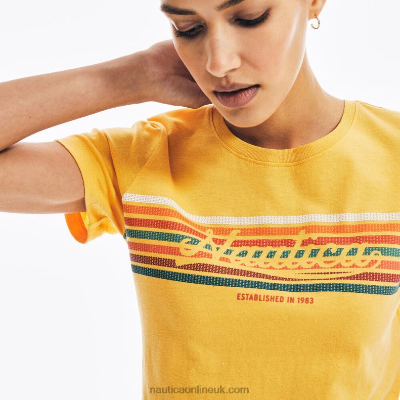 Nautica Chest-Stripe Graphic T-Shirt L6J4L1008 Golden Apricot Women