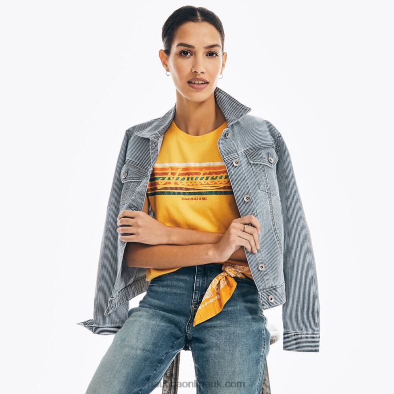 Nautica Chest-Stripe Graphic T-Shirt L6J4L1008 Golden Apricot Women