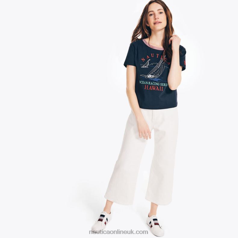 Nautica Cropped Logo Graphic T-Shirt L6J4L869 Navy Women
