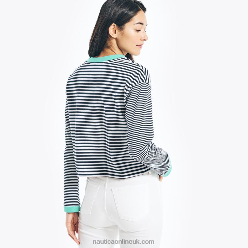 Nautica Cropped Striped Long-Sleeve T-Shirt L6J4L777 Bright White Women