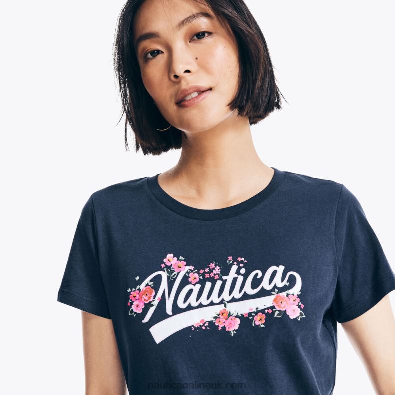 Nautica Floral Logo Graphic T-Shirt L6J4L998 Stellar Blue Heather Women