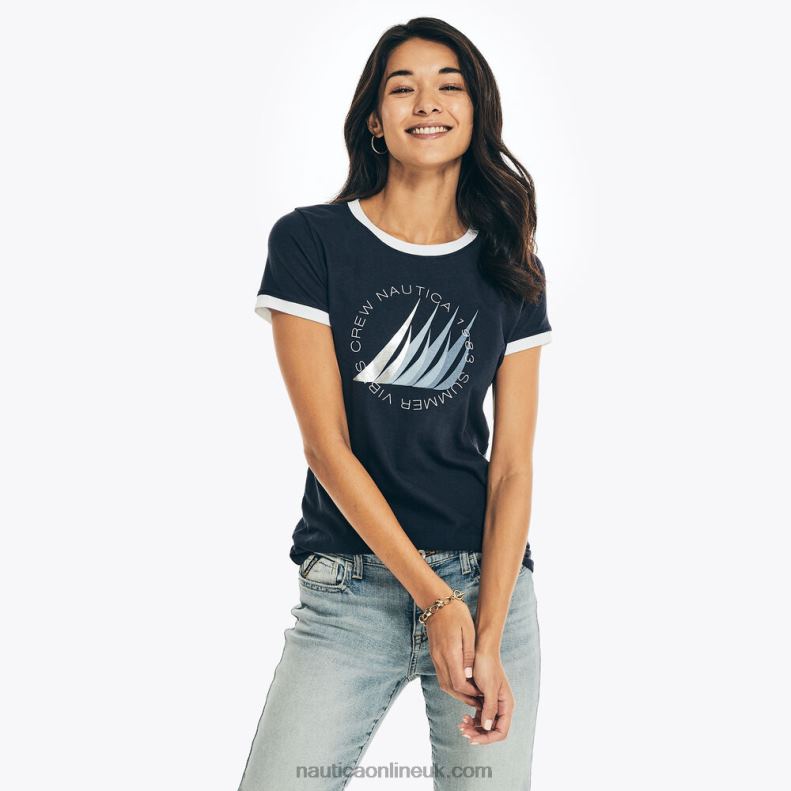 Nautica Foil Logo Graphic T-Shirt L6J4L1002 Stellar Blue Heather Women