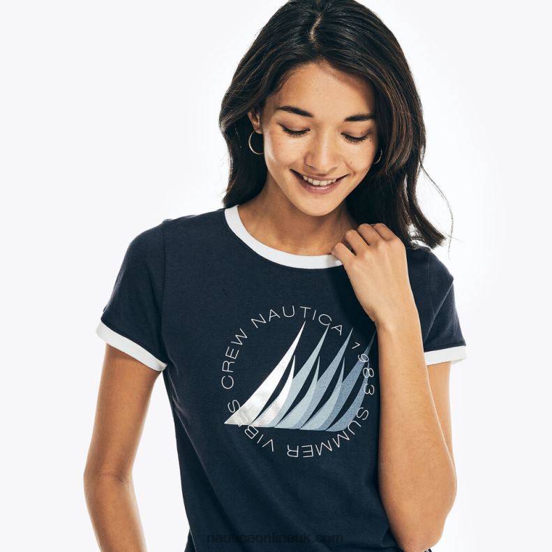 Nautica Foil Logo Graphic T-Shirt L6J4L1002 Stellar Blue Heather Women