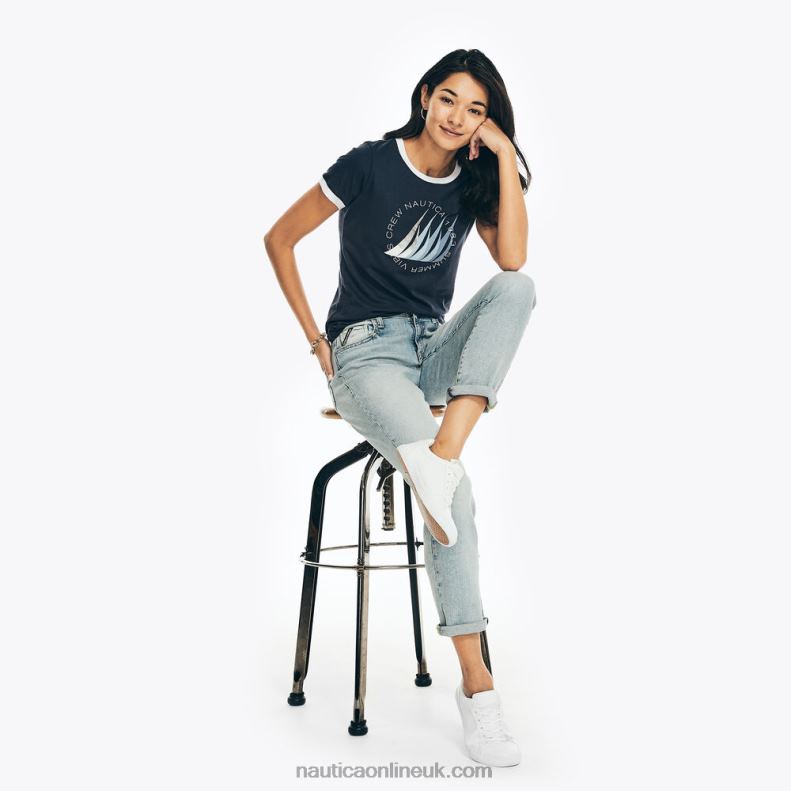Nautica Foil Logo Graphic T-Shirt L6J4L1002 Stellar Blue Heather Women