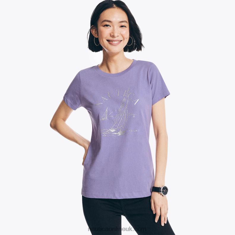 Nautica Glitter Sailboat Graphic T-Shirt L6J4L995 Ocean Violet Women