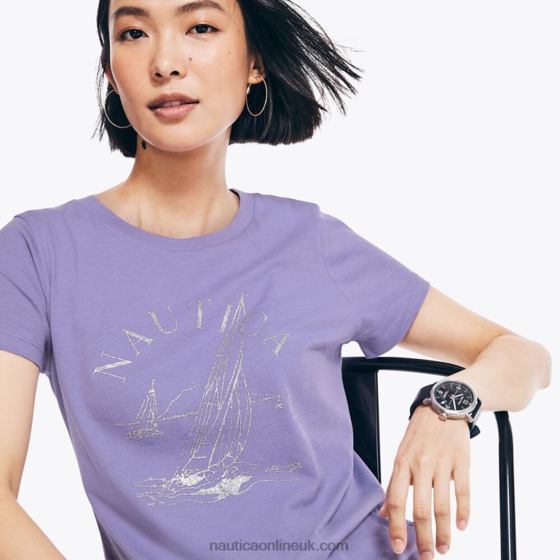 Nautica Glitter Sailboat Graphic T-Shirt L6J4L995 Ocean Violet Women