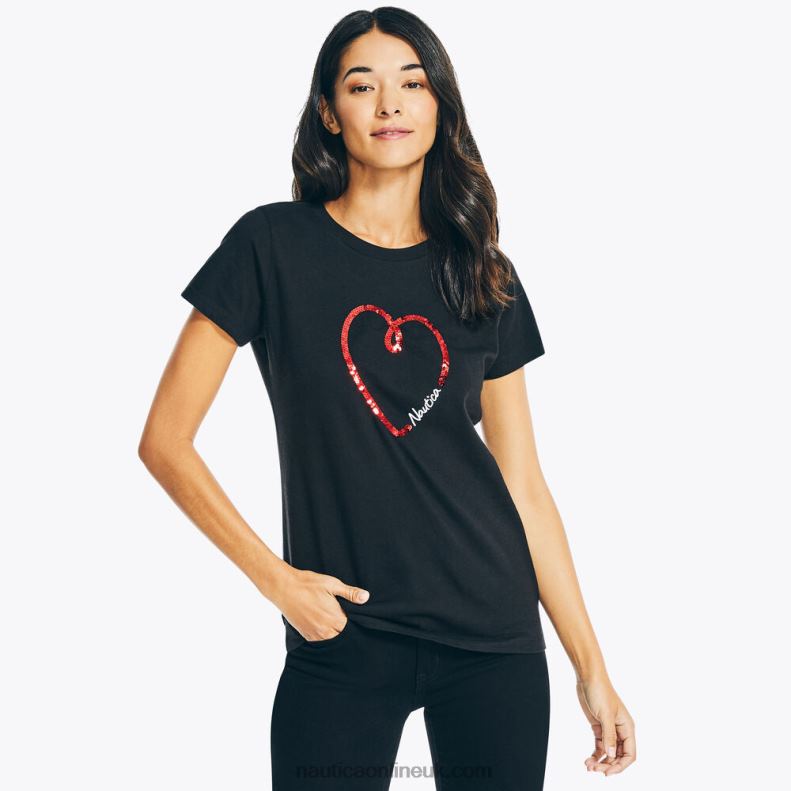 Nautica Heart Puff Graphic T-Shirt L6J4L749 True Black Women