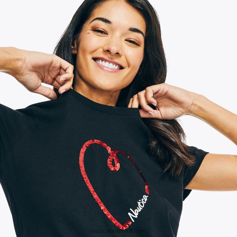 Nautica Heart Puff Graphic T-Shirt L6J4L749 True Black Women