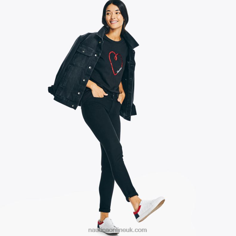 Nautica Heart Puff Graphic T-Shirt L6J4L749 True Black Women