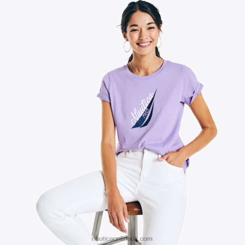 Nautica J-Class Glitter Puff Logo Graphic T-Shirt L6J4L1029 Ocean Violet Women