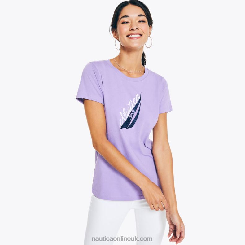 Nautica J-Class Glitter Puff Logo Graphic T-Shirt L6J4L1029 Ocean Violet Women