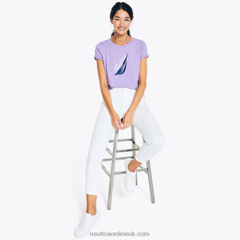 Nautica J-Class Glitter Puff Logo Graphic T-Shirt L6J4L1029 Ocean Violet Women