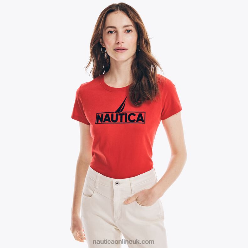 Nautica Logo Graphic T-Shirt L6J4L992 Tomales Red Women