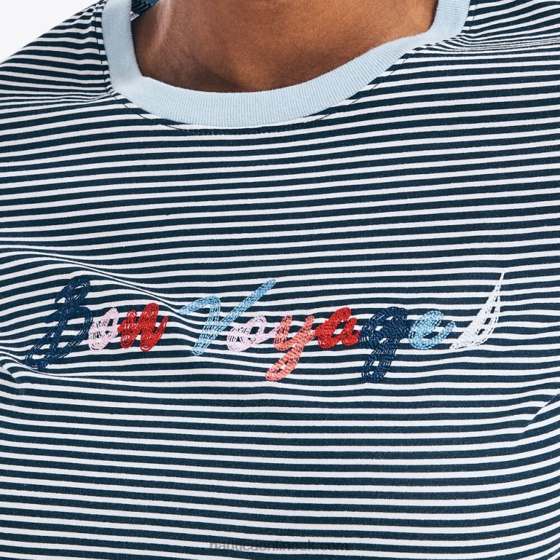 Nautica Striped Bon Voyage Graphic T-Shirt L6J4L1020 Stellar Blue Heather Women