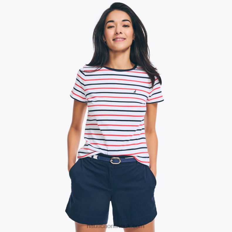 Nautica Striped Crewneck T-Shirt L6J4L736 Bright White Women