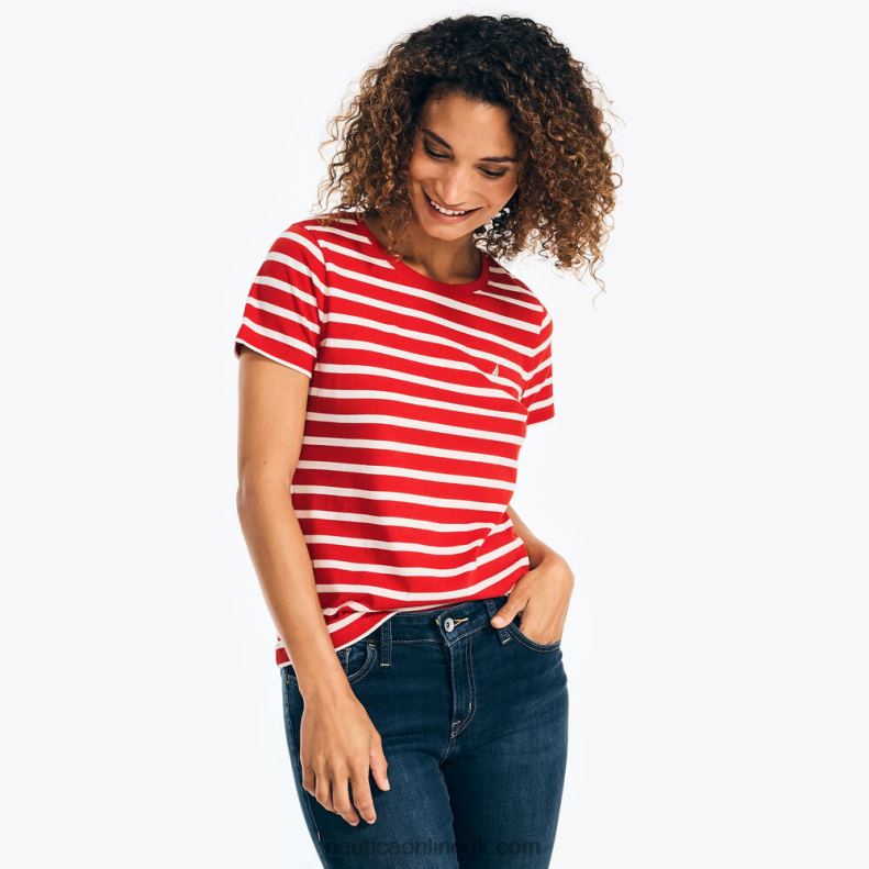 Nautica Striped Crewneck T-Shirt L6J4L772 Tomales Red Women