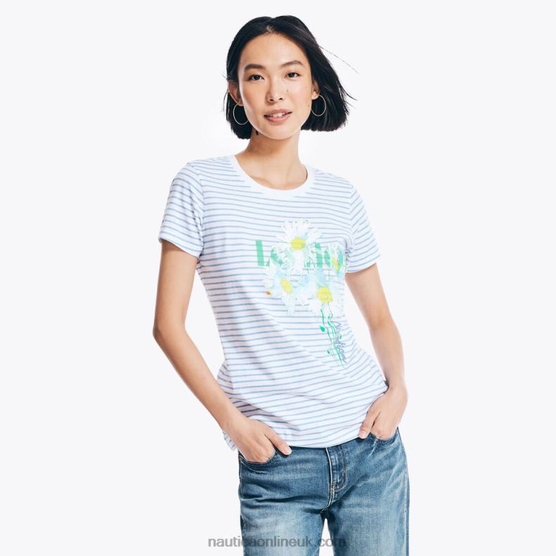 Nautica Striped Puff Graphic T-Shirt L6J4L972 Bright White Women
