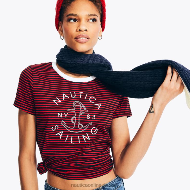 Nautica Striped Sailing Graphic T-Shirt L6J4L865 Tomales Red Women