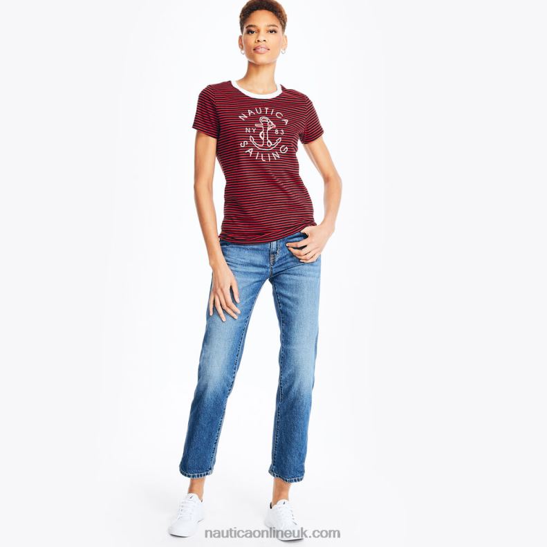 Nautica Striped Sailing Graphic T-Shirt L6J4L865 Tomales Red Women