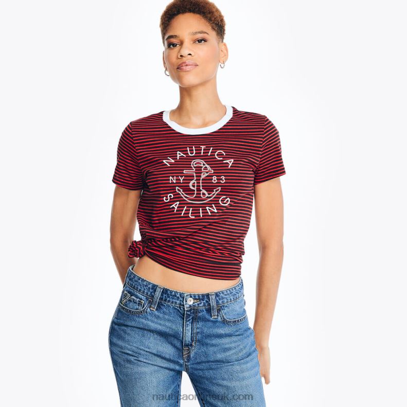 Nautica Striped Sailing Graphic T-Shirt L6J4L865 Tomales Red Women