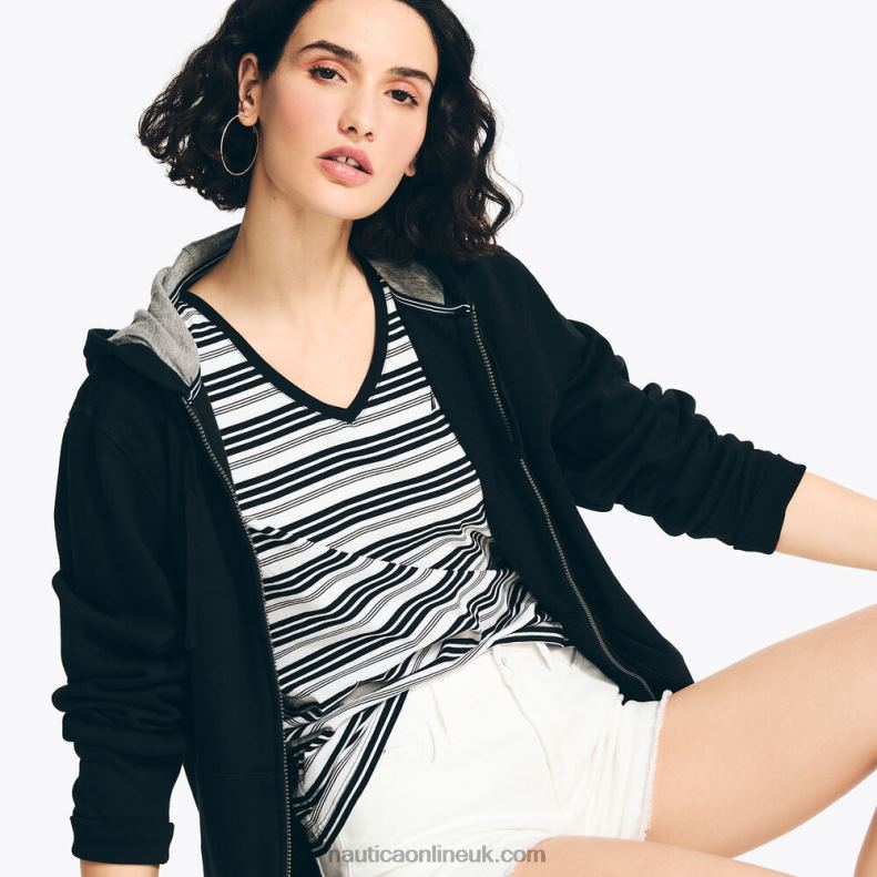 Nautica Striped V-Neck T-Shirt L6J4L961 True Black Women