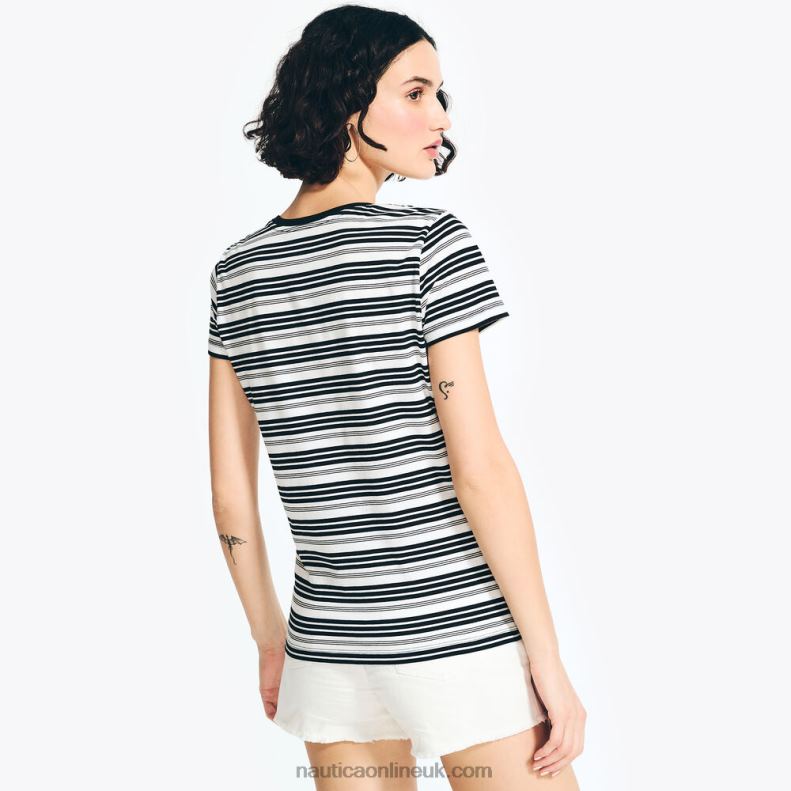 Nautica Striped V-Neck T-Shirt L6J4L961 True Black Women