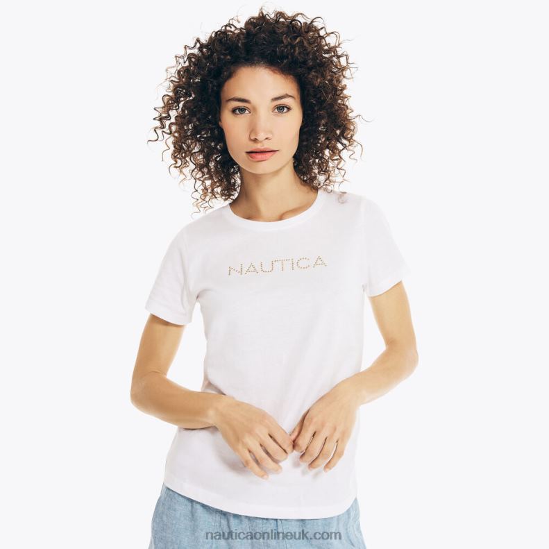 Nautica Studded Logo Crewneck T-Shirt L6J4L741 Bright White Women
