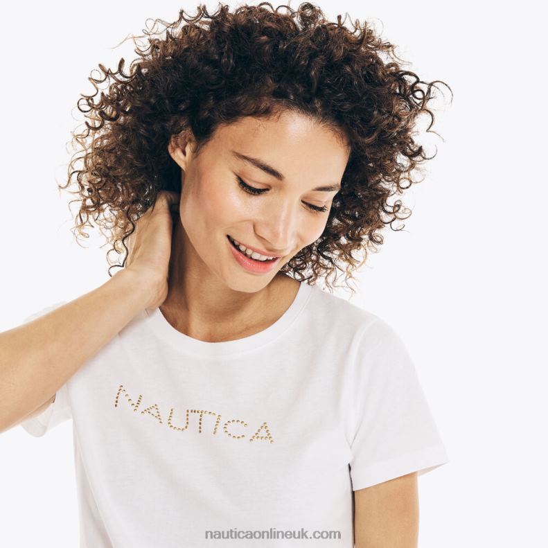 Nautica Studded Logo Crewneck T-Shirt L6J4L741 Bright White Women