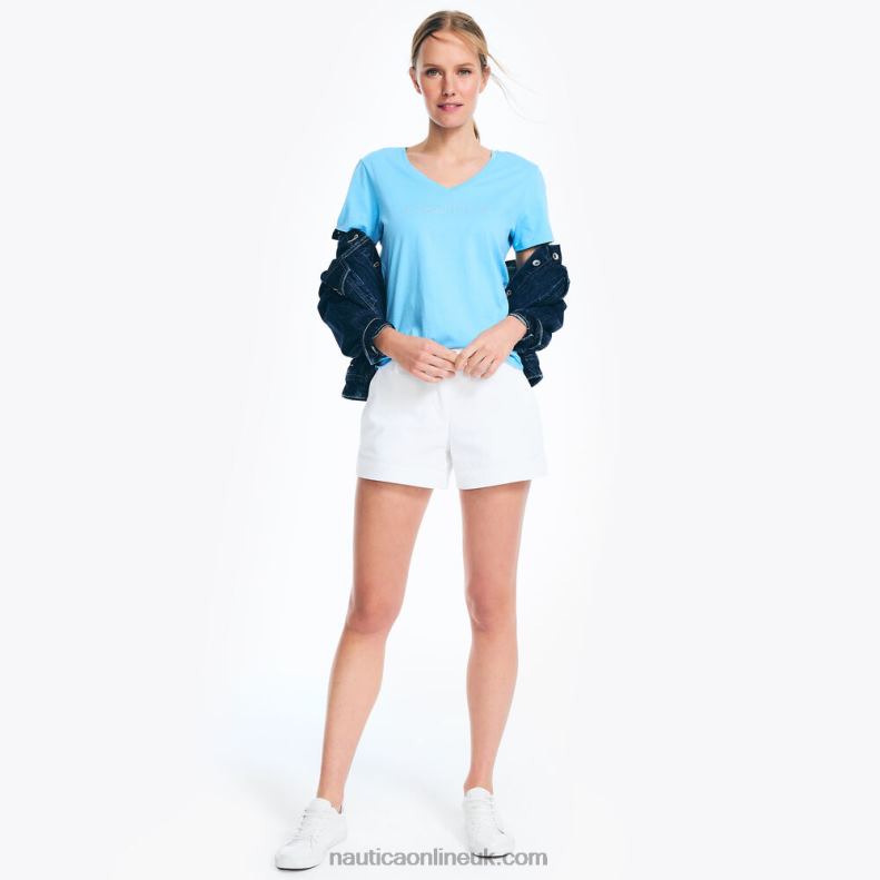 Nautica Studded Logo V-Neck T-Shirt L6J4L744 Azure Blue Women
