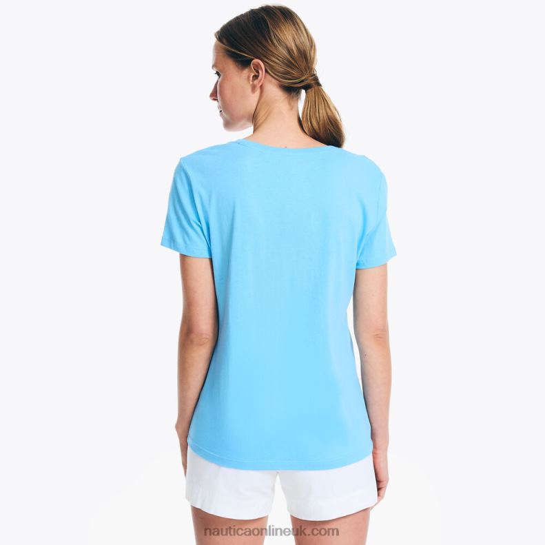 Nautica Studded Logo V-Neck T-Shirt L6J4L744 Azure Blue Women
