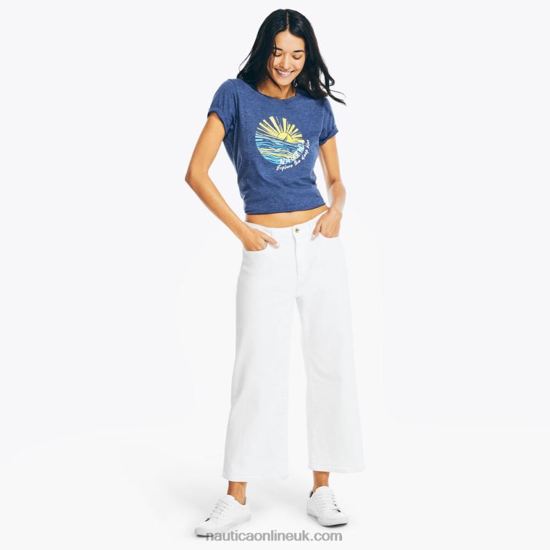 Nautica Sustainably Crafted Beach Days Puff Graphic T-Shirt L6J4L991 Rolling River Wash Women