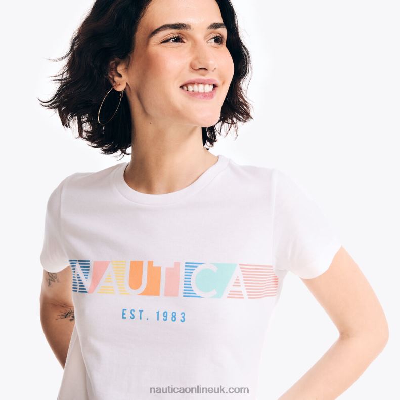 Nautica Sustainably Crafted Chest-Stripe Graphic T-Shirt L6J4L858 Bright White Women