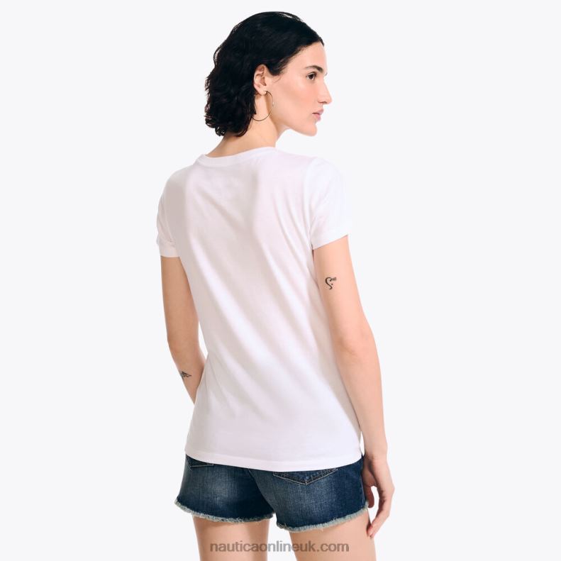 Nautica Sustainably Crafted Chest-Stripe Graphic T-Shirt L6J4L858 Bright White Women