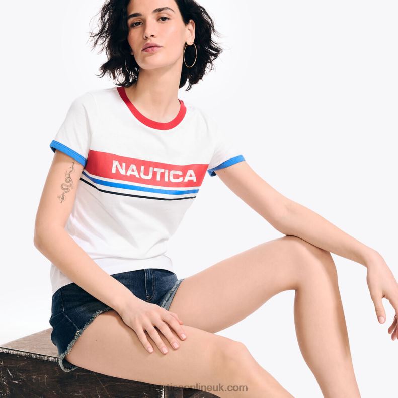 Nautica Sustainably Crafted Chest-Stripe Logo Graphic T-Shirt L6J4L863 Bright White Women