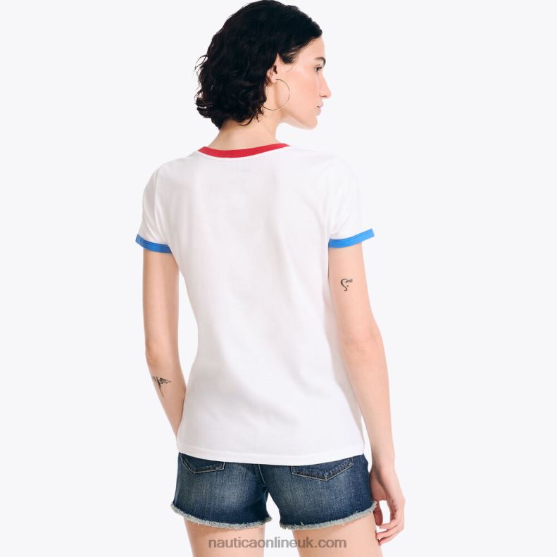 Nautica Sustainably Crafted Chest-Stripe Logo Graphic T-Shirt L6J4L863 Bright White Women