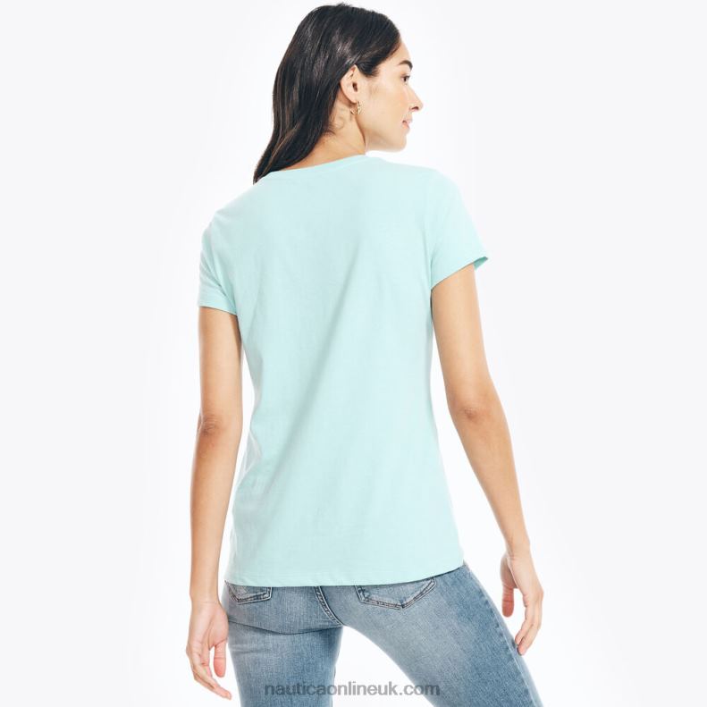 Nautica Sustainably Crafted Embroidered Floral Logo Graphic T-Shirt L6J4L1024 Light Tide Water Wash Women