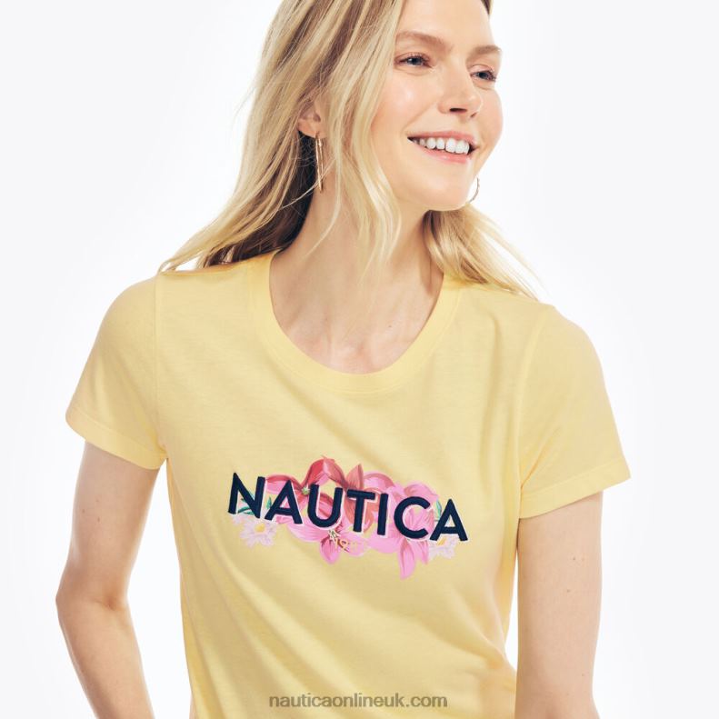 Nautica Sustainably Crafted Embroidered Floral Logo Graphic T-Shirt L6J4L780 Sunshine Women