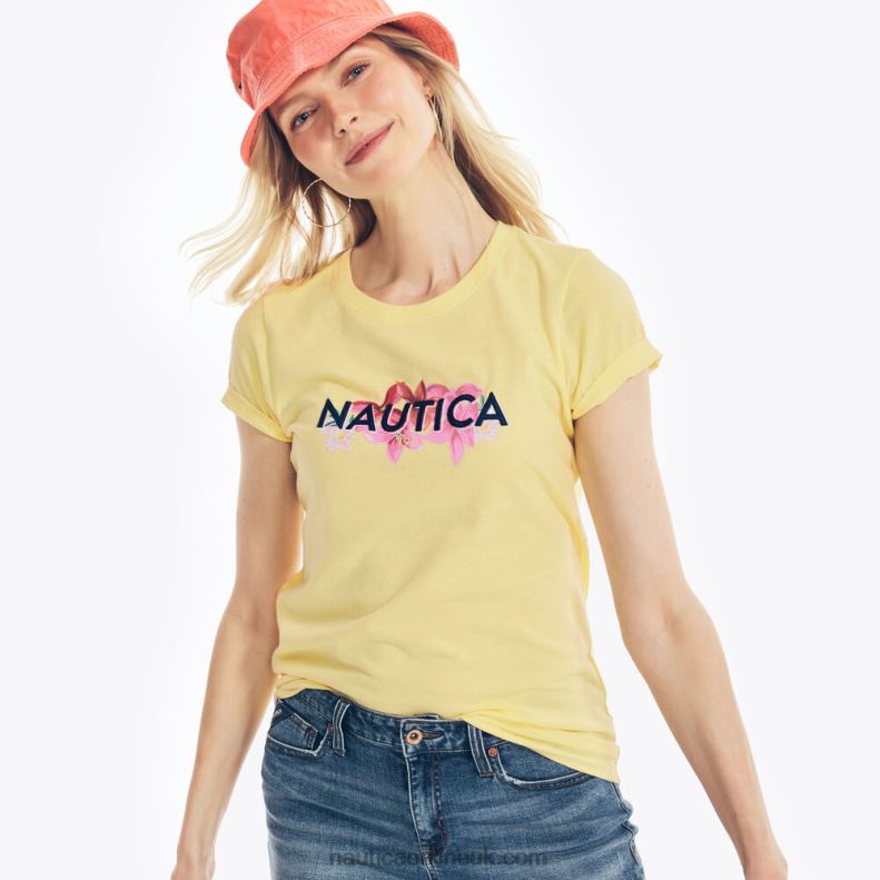 Nautica Sustainably Crafted Embroidered Floral Logo Graphic T-Shirt L6J4L780 Sunshine Women