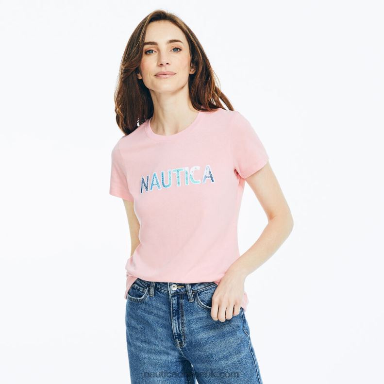 Nautica Sustainably Crafted Embroidered Logo Graphic T-Shirt L6J4L1013 Prism Pink Women