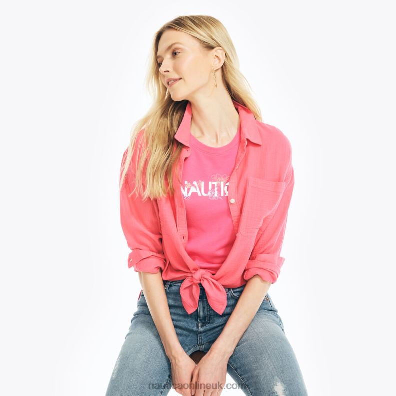 Nautica Sustainably Crafted Floral Foil Logo Graphic T-Shirt L6J4L795 Cabana Pink Women
