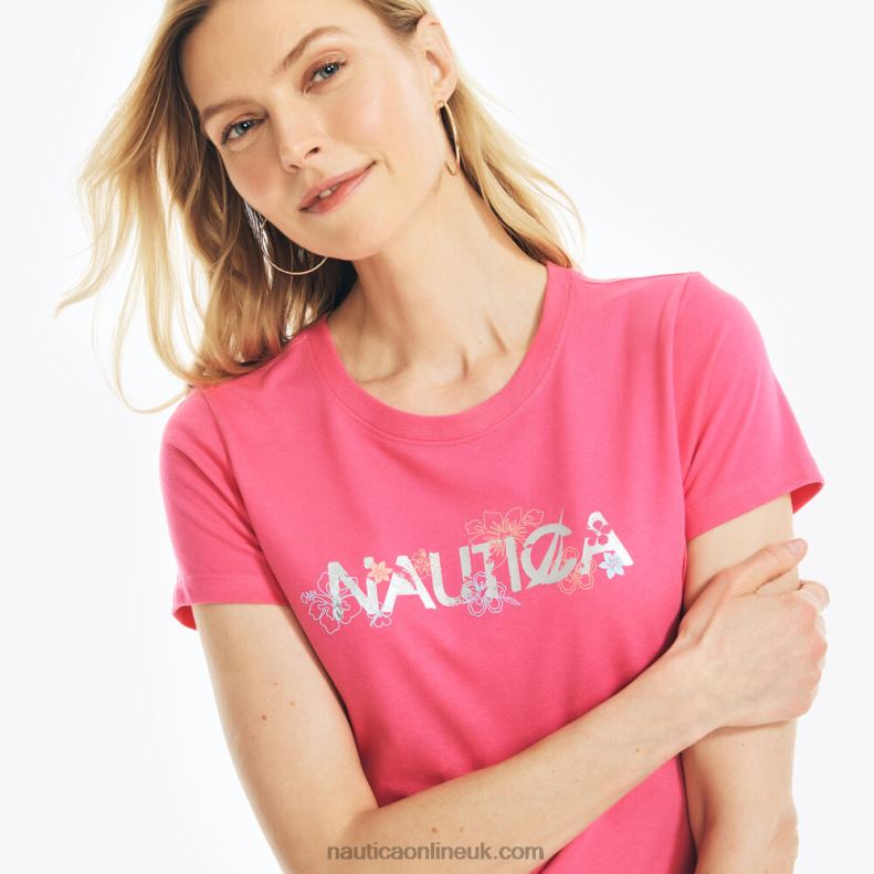 Nautica Sustainably Crafted Floral Foil Logo Graphic T-Shirt L6J4L795 Cabana Pink Women