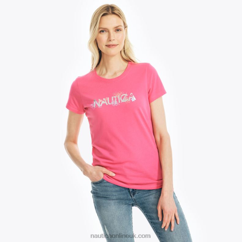 Nautica Sustainably Crafted Floral Foil Logo Graphic T-Shirt L6J4L795 Cabana Pink Women