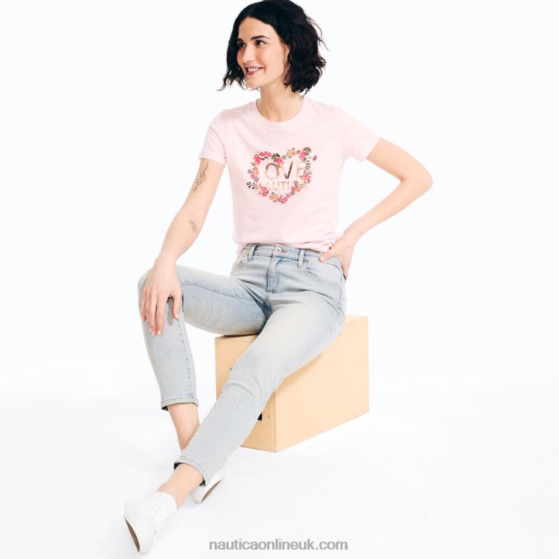 Nautica Sustainably Crafted Floral Foil Logo Graphic T-Shirt L6J4L921 Crimson Women
