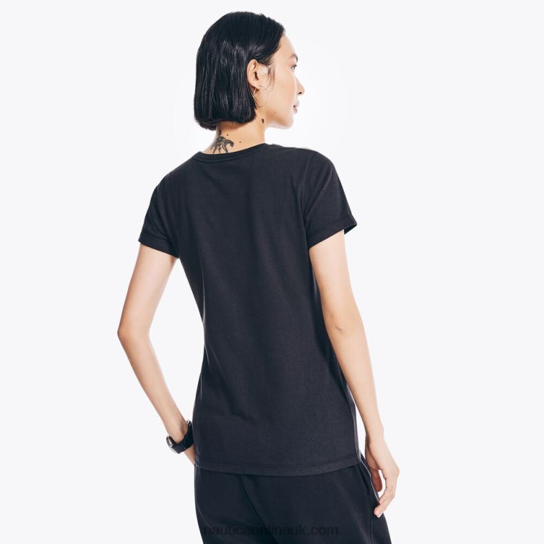 Nautica Sustainably Crafted Floral Foil Logo T-Shirt L6J4L837 True Black Women