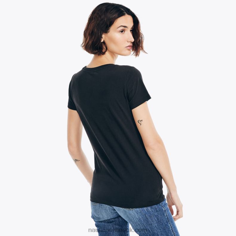 Nautica Sustainably Crafted Floral Foil Logo T-Shirt L6J4L947 True Black Women