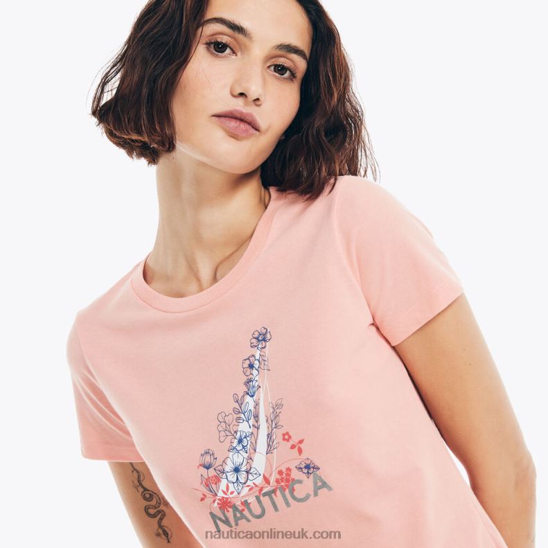 Nautica Sustainably Crafted Foil Floral J-Class Graphic T-Shirt L6J4L754 Orange Poppy Women